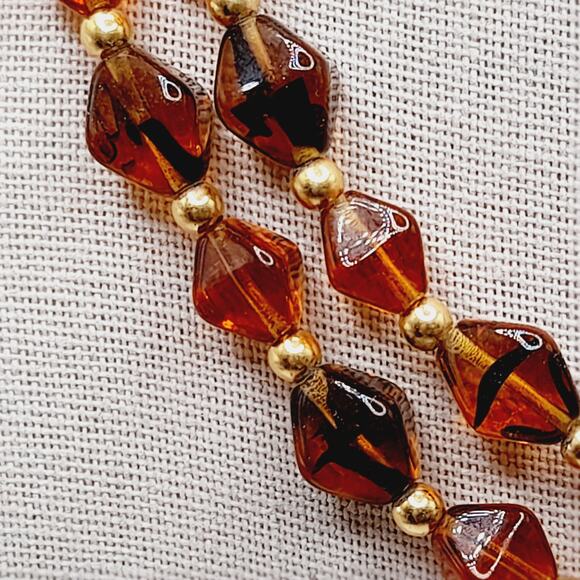 Vintage Topaz Glass Bead Two Strand Necklace Gold Tone Toggle Clasp 16” - Picture 4 of 14